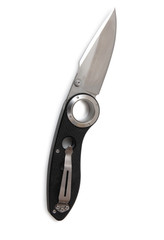 Folding metal knife on a white background