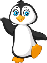 Cartoon little penguin waving hand