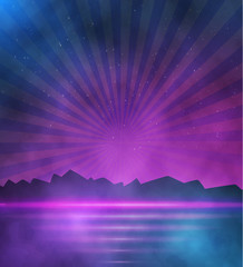 Illustration of Neon Style Background. 1980 Neon Poster Illustration. Retro Disco 80s Background with Triangles, Flares, Partickles