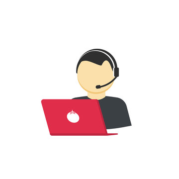 Customer support vector icon isolated on white, flat cartoon support service assistant, phone call help center concept illustration, operator assistance person