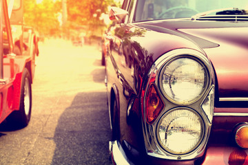 Classic cars in a row - vintage retro color effect style