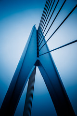 modern bridge detail,yangtze river bridge,blue toned image.