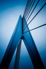 Zelfklevend Fotobehang modern bridge detail,yangtze river bridge,blue toned image. © kalafoto