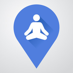 Icono plano localizacion con yoga con sombra