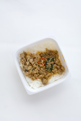 ready to eat,stir-fried basil pork with rice