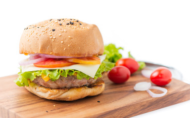 Beef Hamburger, homemade hamburger with fresh vegetables
