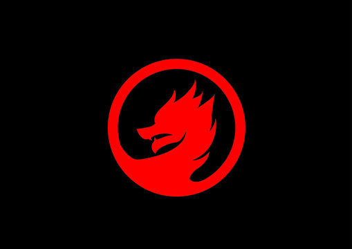 Red dragon logo vector isolated on black.
