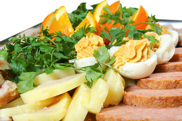 Catering food tray on white background