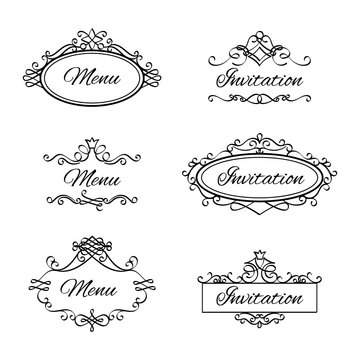Calligraphic vignettes for menu and flourishes flourishes frames for wedding invitation. Vector illustration