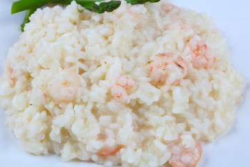 Risotto with shrimps and astaragus