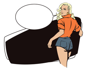 People in retro style. Girl looking back.