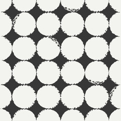 Hand drawn geometric seamless ink polka dot pattern. Wrapping paper. Abstract vector background. Round brush strokes. Casual polka dot texture. Stylish doodle. Dry brush. Rough edges ink illustration.