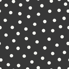 Hand drawn geometric seamless ink polka dot pattern. Wrapping paper. Abstract vector background. Round brush strokes. Casual polka dot texture. Stylish doodle. Dry brush. Rough edges ink illustration.