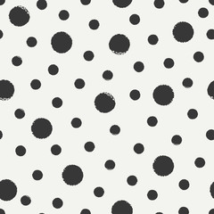 Hand drawn geometric seamless ink polka dot pattern. Wrapping paper. Abstract vector background. Round brush strokes. Casual polka dot texture. Stylish doodle. Dry brush. Rough edges ink illustration.