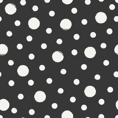 Hand drawn geometric seamless ink polka dot pattern. Wrapping paper. Abstract vector background. Round brush strokes. Casual polka dot texture. Stylish doodle. Dry brush. Rough edges ink illustration.