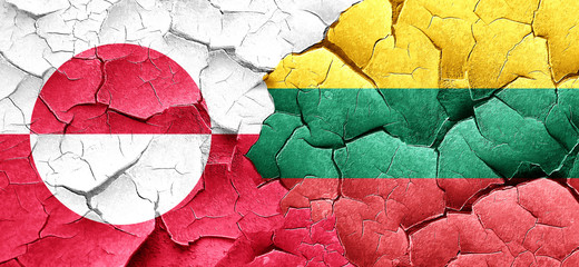 greenland flag with Lithuania flag on a grunge cracked wall
