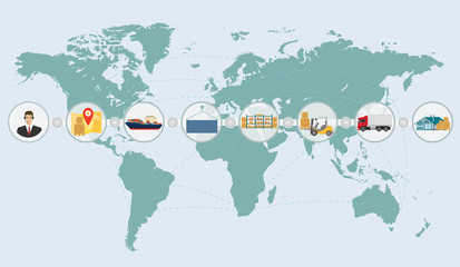 World map concept of cargo logistics delivery shipping service infographics.