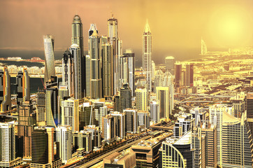 The beauty panorama of skyscrapers in Dubai Marina. UAE