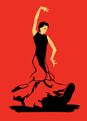 Flamenco dancer on red background