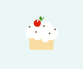 Cake with whipped cream and cherry.