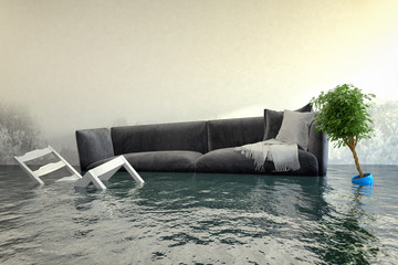 Überschwemmtes Wohnzimmer - Wasserschaden - Hochwasser
