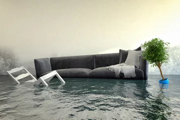 Foto op Aluminium Überschwemmtes Wohnzimmer - Wasserschaden - Hochwasser © marog-pixcells