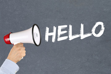 Hello greeting welcome message megaphone