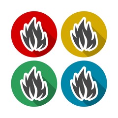 Fire flames, set icons with long shadow
