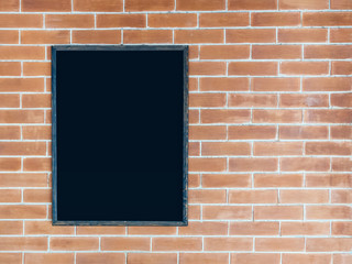 Black board on Brick wall Background Mock up Menu frame