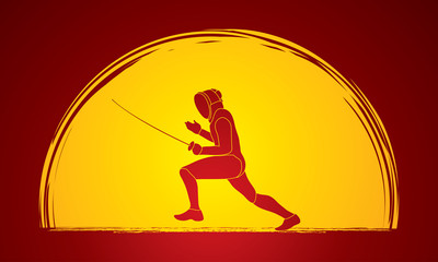 Fencing pose designed on moonlight background graphic vector
