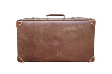 Vintage brown suitcase on white background