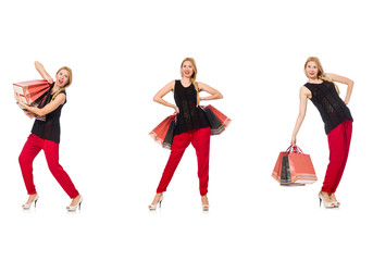 Set of woman with shopping bags on white