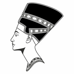 vector graphic Nefertiti drawing in profile - obrazy, fototapety, plakaty