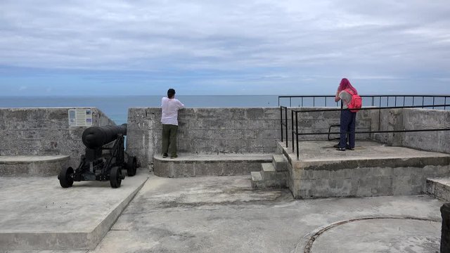 Tourists at the yard of St Catherine Fort. St. George's Island, Bermuda.
