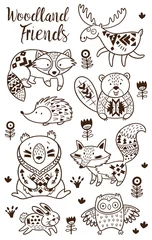 Rolgordijnen Decorative ornamental woodland animals vector set © penguin_house