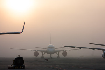 The fog on the airport apron