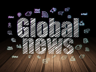 Fototapeta na wymiar News concept: Global News in grunge dark room