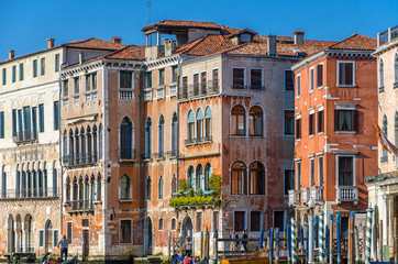 Fototapeta na wymiar Old venetian houses with high windows, Venice