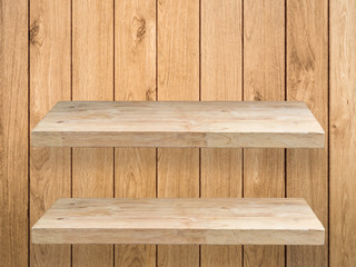 wooden shelves on wooden background