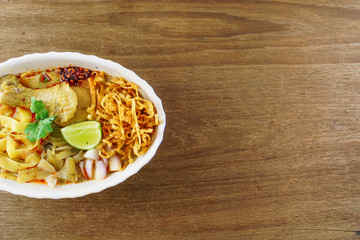 Thai Northern Style Yellow Curried Soup Noodle with chicken