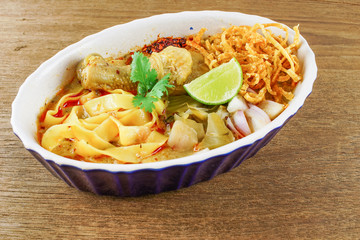 Thai Northern Style Yellow Curried Soup Noodle with chicken