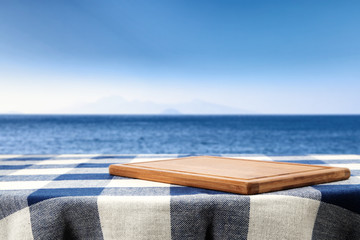 wooden desk and sea 