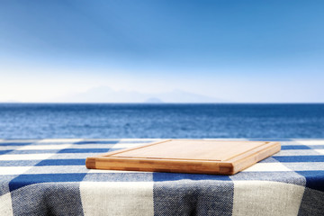 wooden desk and sea 