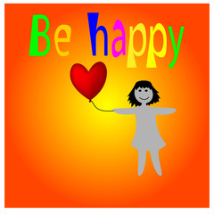 happy girl with a ball in the form of heart