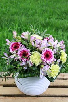 Big bouquet with carnations and gerberas