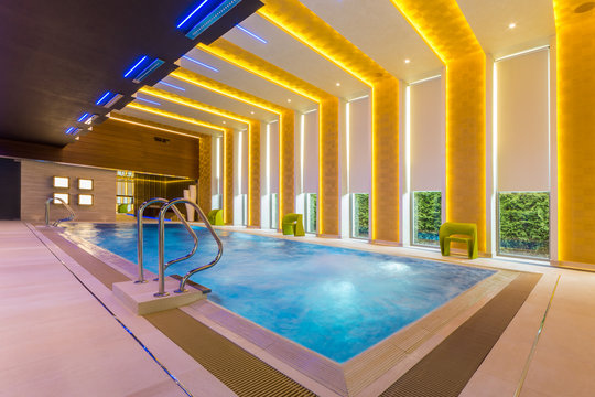 Luxury spa pool with hydromassage in action
