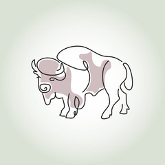 Bison in minimal line style vector