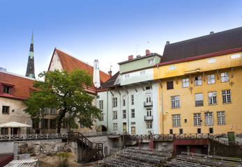 Naklejka na ściany i meble Old houses on the Old city streets. Tallinn. Estonia