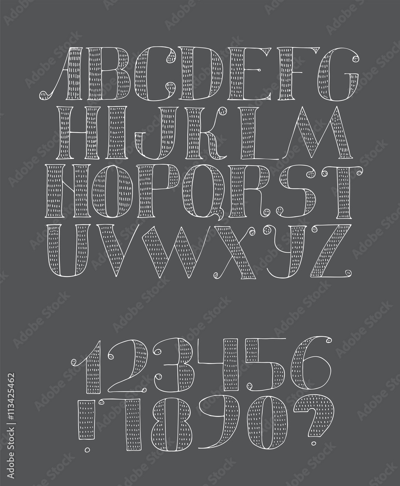 Poster vector black and white illustration with light english alphabet sequence from a to z and digits from