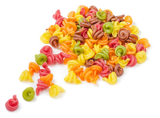 Pile of raw colorful pasta isolated
